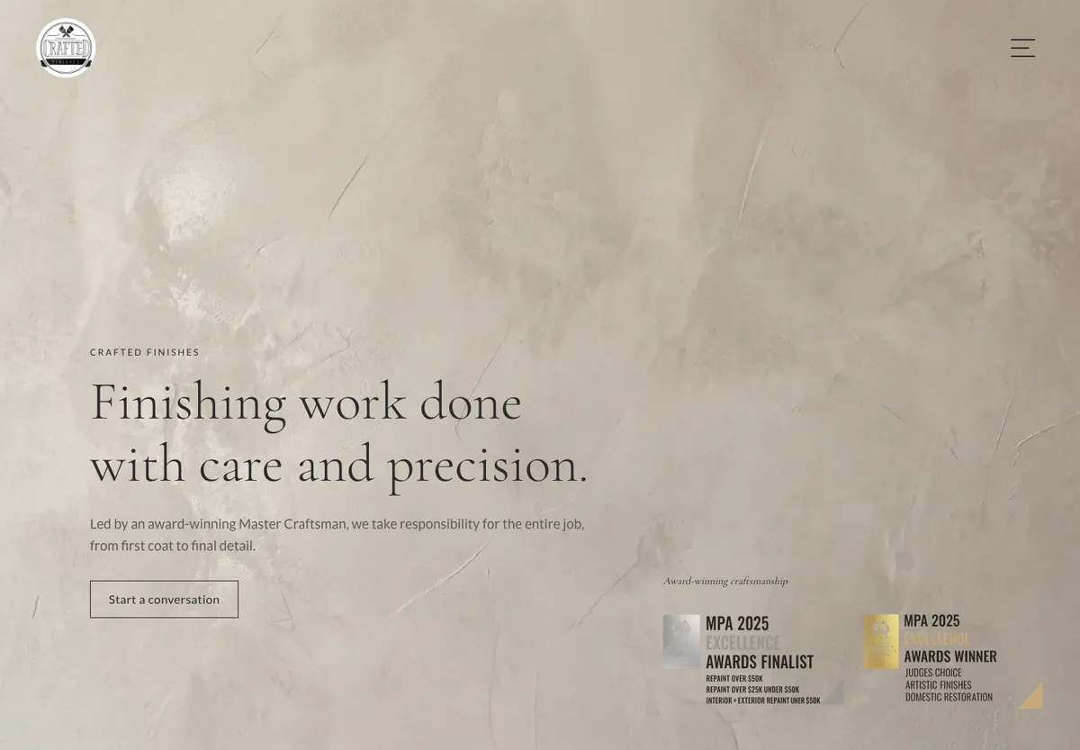 Crafted Finishes website homepage